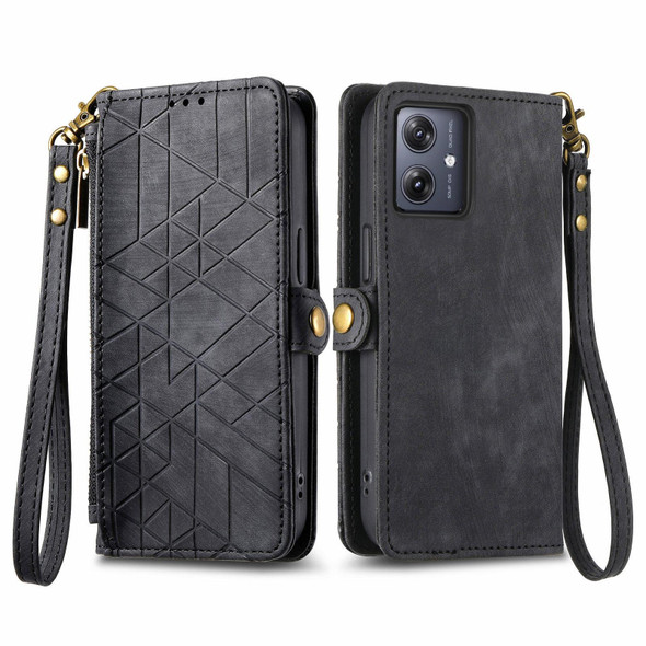 For Motorola  Moto G54 5G Geometric Zipper Wallet Side Buckle Leather Phone Case(Black)