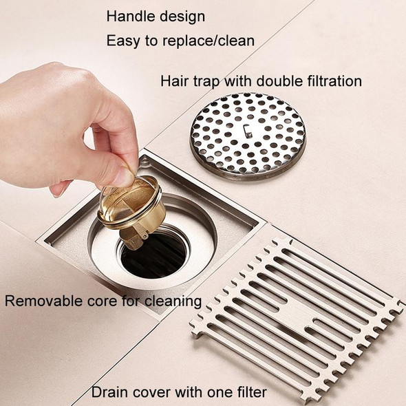 All Copper Brushed Anti-Odor Floor Drain Gravity Copper Core Bathroom Floor Drain, Specification: 8x20cm Long Invisible Medium Drain