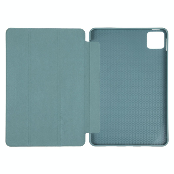 For iPad Air 13 2024 Three-fold Holder Flip Tablet Leather Case(Dark Green)