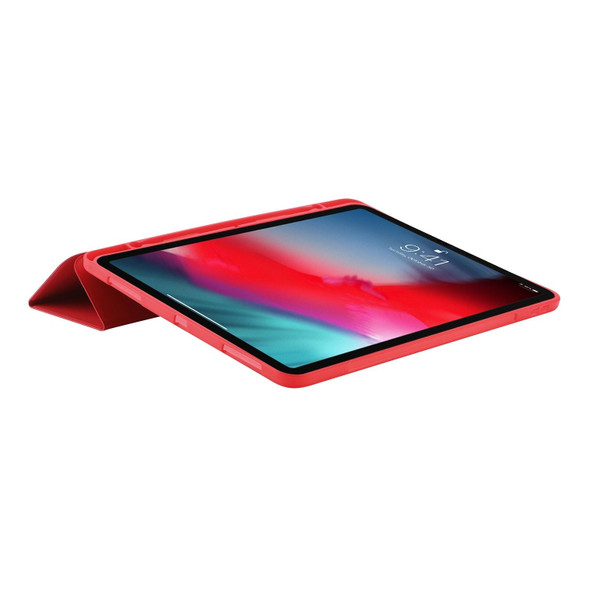 For iPad Air 11 2024 Skin Feel Tri-fold Leather Tablet Case with Pen Slot(Red)