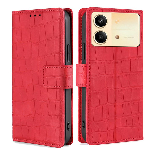 For Xiaomi Redmi Note 13R Pro 5G Skin Feel Crocodile Magnetic Clasp Leather Phone Case(Red)