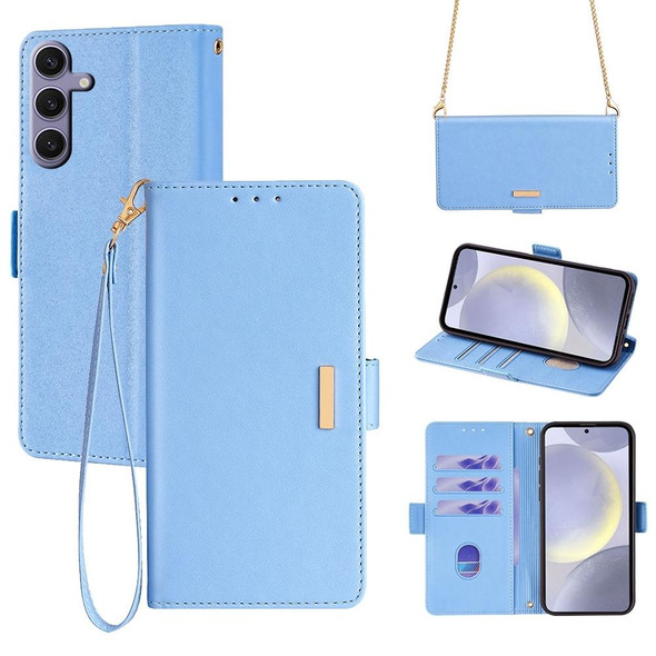 For Samsung Galaxy M54 5G Crossbody Chain Leather Phone Case(Blue)