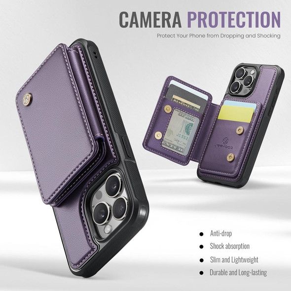 For iPhone 14 Pro JEEHOOD J05 Business Magnetic Style RFID Leather Phone Case(Purple)