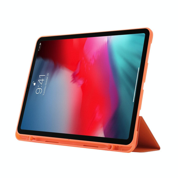 For iPad Pro 11 2024 Skin Feel Tri-fold Leather Tablet Case with Pen Slot(Orange)