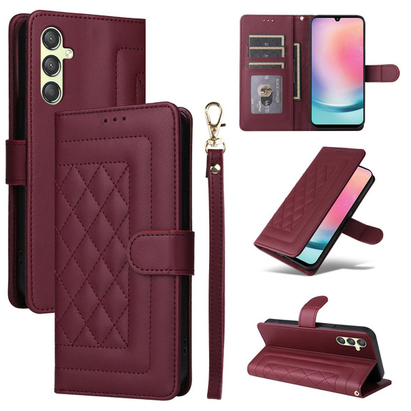 For Samsung Galaxy A24 4G Diamond Lattice Leather Flip Phone Case(Wine Red)