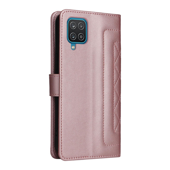 For Samsung Galaxy A12 / M12 Diamond Lattice Leather Flip Phone Case(Rose Gold)