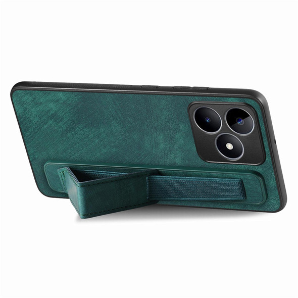 For Realme C21Y Retro Wristband Holder Leather Back Phone Case(Green)