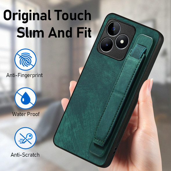 For Realme C20 Retro Wristband Holder Leather Back Phone Case(Green)