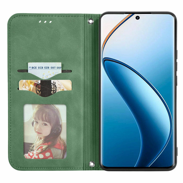 For  Realme 12+ Retro Skin Feel Magnetic Flip Leather Phone Case(Green)