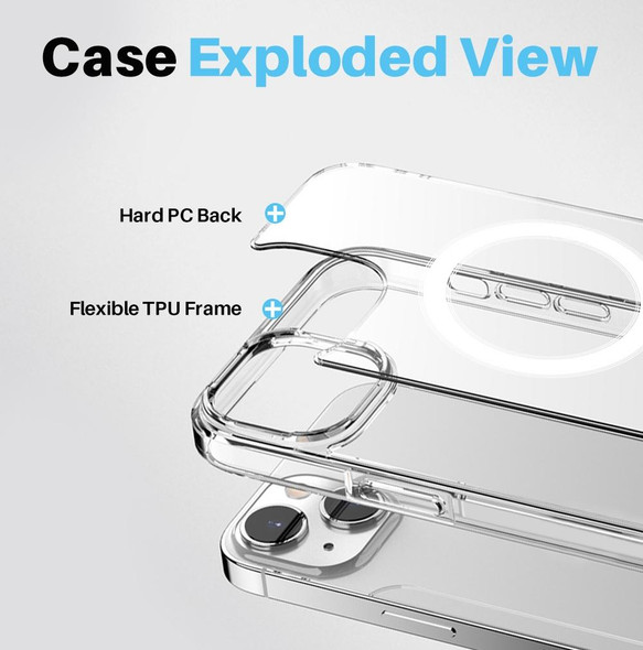 For iPhone 14 NORTHJO 5 in 1 Magsafe Clear Phone Case with 2pcs Screen Film + 2pcs Rear Lens Film