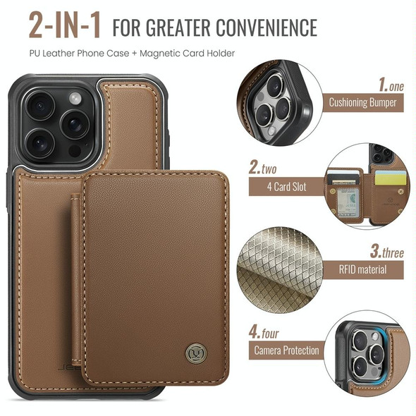 For iPhone 15 JEEHOOD J05 Business Magnetic Style RFID Leather Phone Case(Brown)