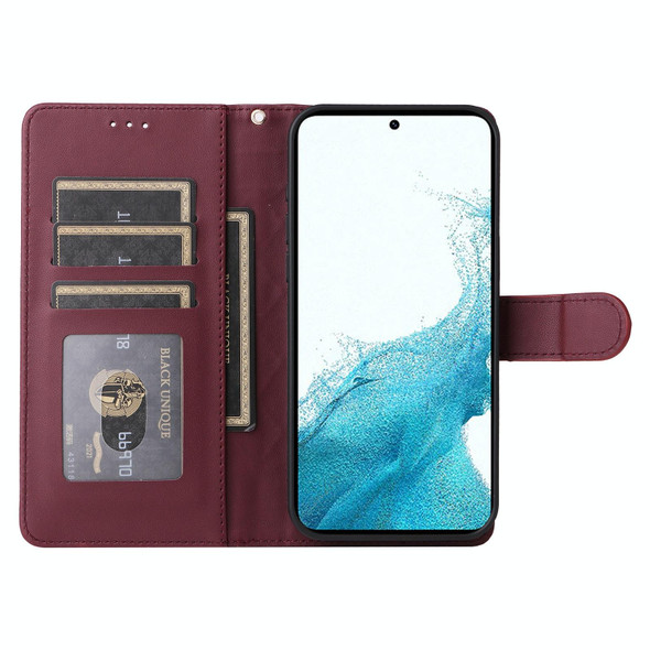 For Samsung Galaxy S22 5G Diamond Lattice Leather Flip Phone Case(Wine Red)