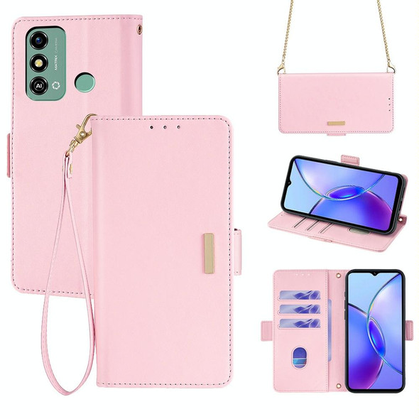 For ZTE Blade A53 4G Crossbody Chain Leather Phone Case(Pink)