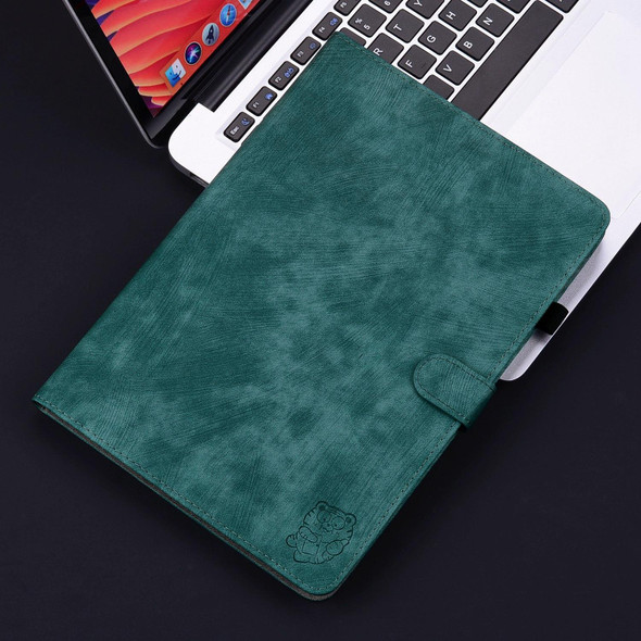 For iPad Air 11 2024 Embossed Tiger Pattern Leather Tablet Case(Dark Green)