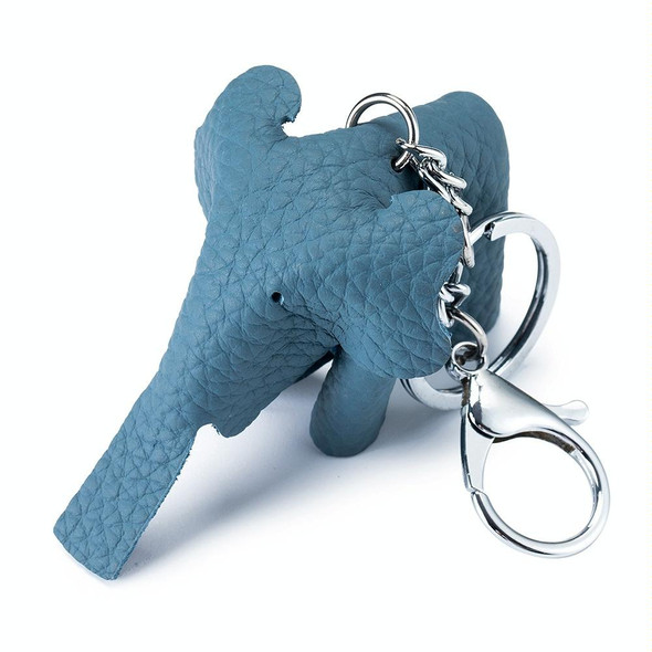 Leather Cute Elephant Keychain Car Key Pendant Bag Doll Decoration(Denim Blue)