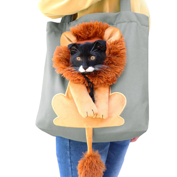 Canvas Expandable Little Lion Shape Cat Bag Small Dog Handbag, Size: Small (Lake Blue)