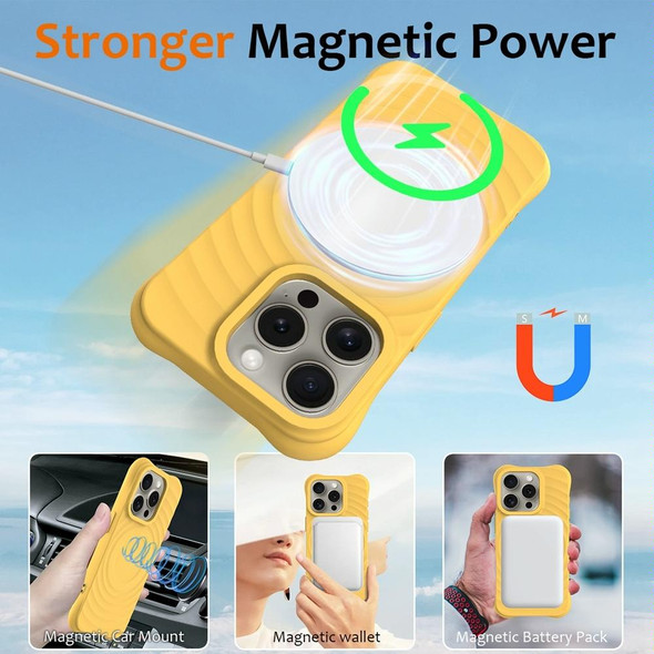 For iPhone 13 Pro Wave Texture MagSafe Magnetic Liquid Silicone Phone Case(Yellow)