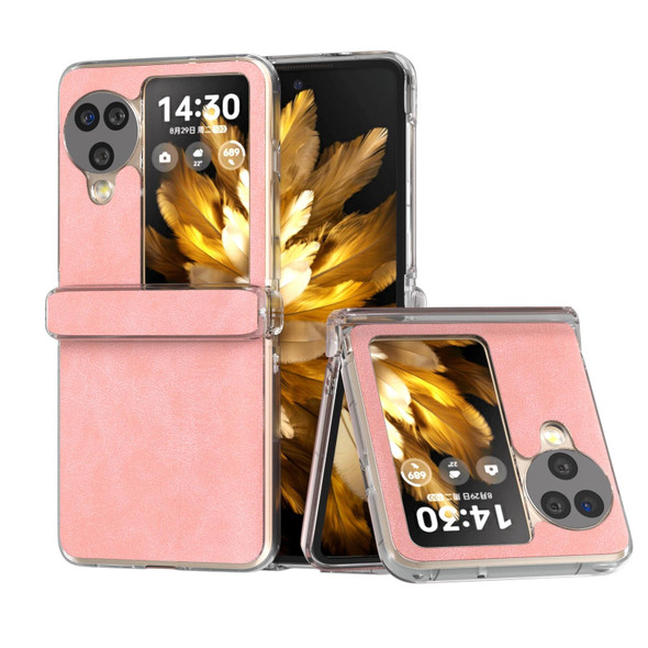 For OPPO Find N3 Flip Three Parts PU Leather Transparent Edge Phone Case(Pink)