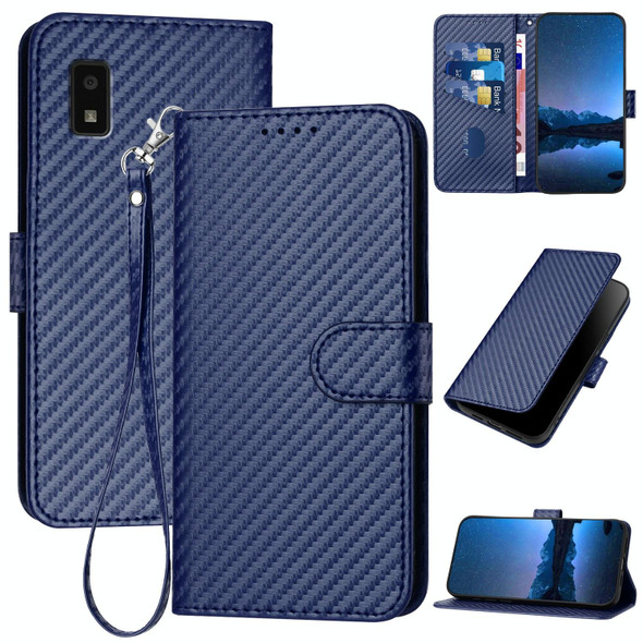 For Sharp Aquos Wish YX0070 Carbon Fiber Buckle Leather Phone Case with Lanyard(Royal Blue)