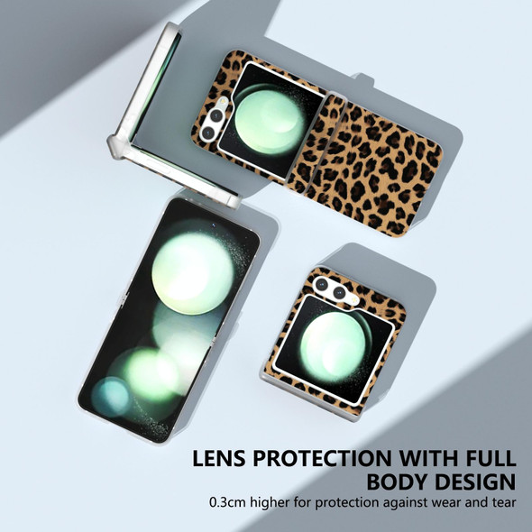 For Samsung Galaxy Z Fold6 Three Parts Frosted Transparent Frame Leopard Pattern Phone Case(Gold Leopard)