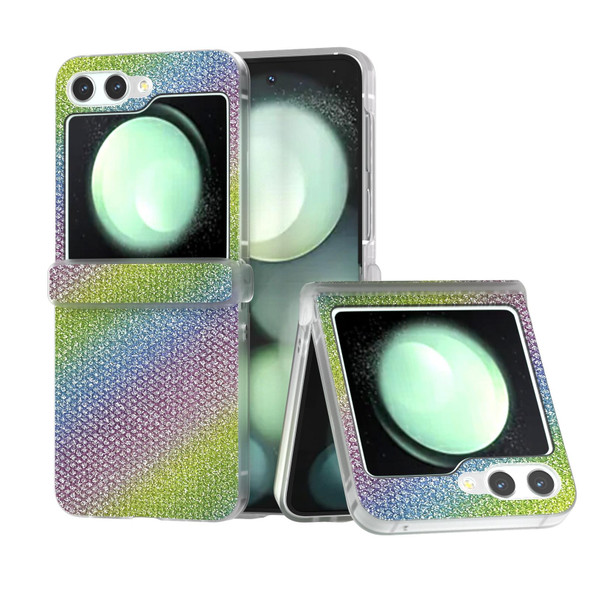 For Samsung Galaxy Z Fold5 Three Parts Frosted Transparent Frame Diamond Phone Case(Rainbow)