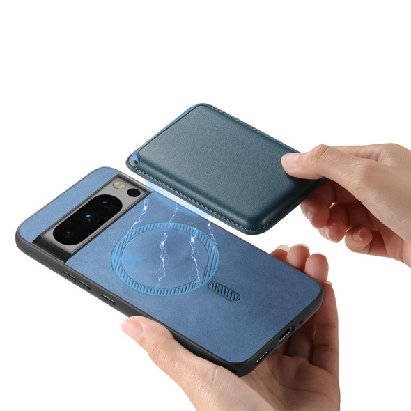 For Google Pixel 7 Pro Retro Magsafe Card Bag PU Back Cover Phone Case(Blue)
