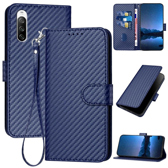 For Sony Xperia 10 III YX0070 Carbon Fiber Buckle Leather Phone Case with Lanyard(Royal Blue)