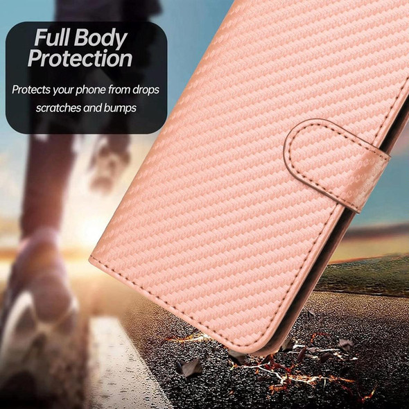 For Sony Xperia 5 IV YX0070 Carbon Fiber Buckle Leather Phone Case with Lanyard(Pink)