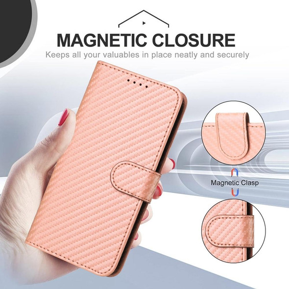 For Tecno Camon 20 / 20 Pro 4G YX0070 Carbon Fiber Buckle Leather Phone Case with Lanyard(Pink)