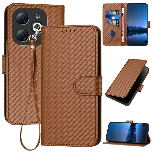 For Infinix Smart 8 YX0070 Carbon Fiber Buckle Leather Phone Case with Lanyard(Coffee)