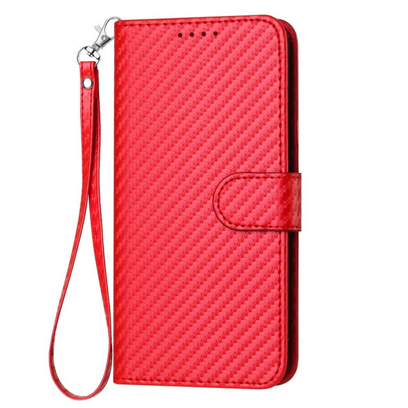 For Infinix Hot 30 YX0070 Carbon Fiber Buckle Leather Phone Case with Lanyard(Red)