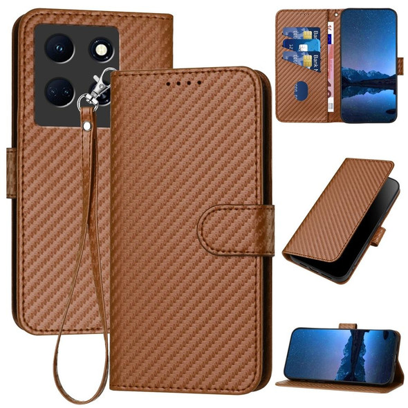 For Infinix Note 30 5G YX0070 Carbon Fiber Buckle Leather Phone Case with Lanyard(Coffee)