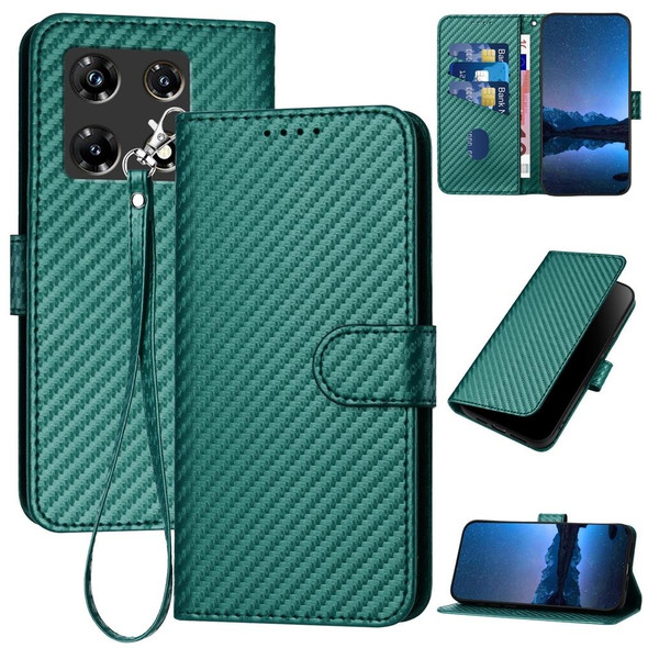 For Infinix Note 30 Pro YX0070 Carbon Fiber Buckle Leather Phone Case with Lanyard(Dark Green)