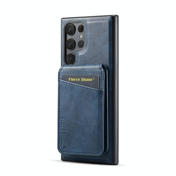 For Samsung Galaxy S23 Ultra 5G Fierre Shann Oil Wax Cow Leather Magnetic Card Holder Phone Case(Blue)