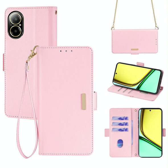 For Realme C67 4G Crossbody Chain Leather Phone Case(Pink)