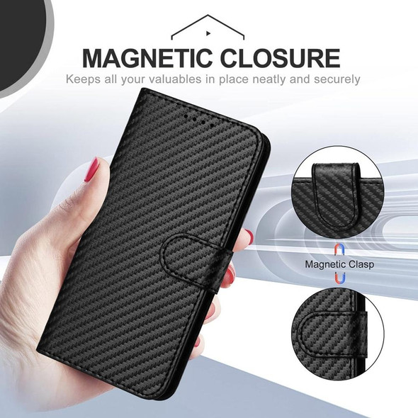 For iPhone 12 / 12 Pro YX0070 Carbon Fiber Buckle Leather Phone Case with Lanyard(Black)