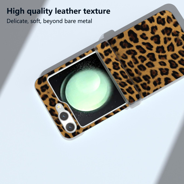 For Samsung Galaxy Z Fold5 Three Parts Frosted Transparent Frame Leopard Pattern Phone Case(Leopard Print)