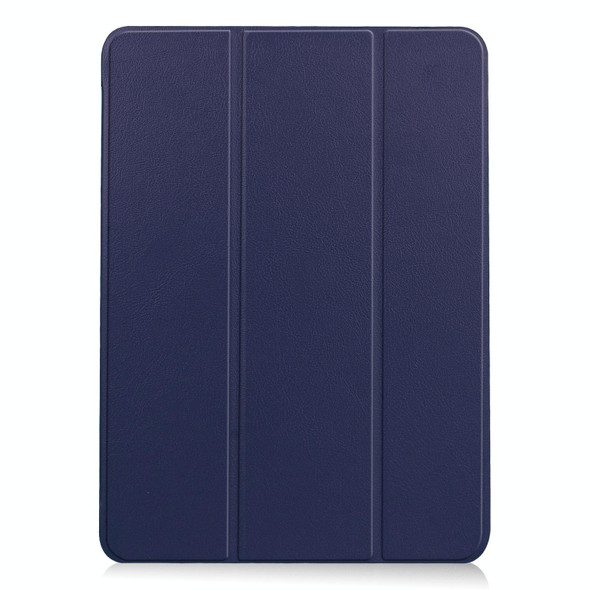 For iPad Air 11 2024 Custer Pure Color 3-Fold Holder Smart Leather Tablet Case(Blue)