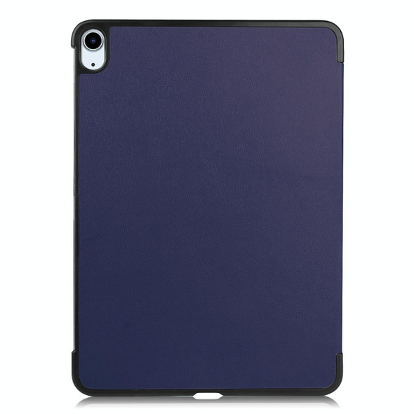 For iPad Air 11 2024 Custer Pure Color 3-Fold Holder Smart Leather Tablet Case(Blue)