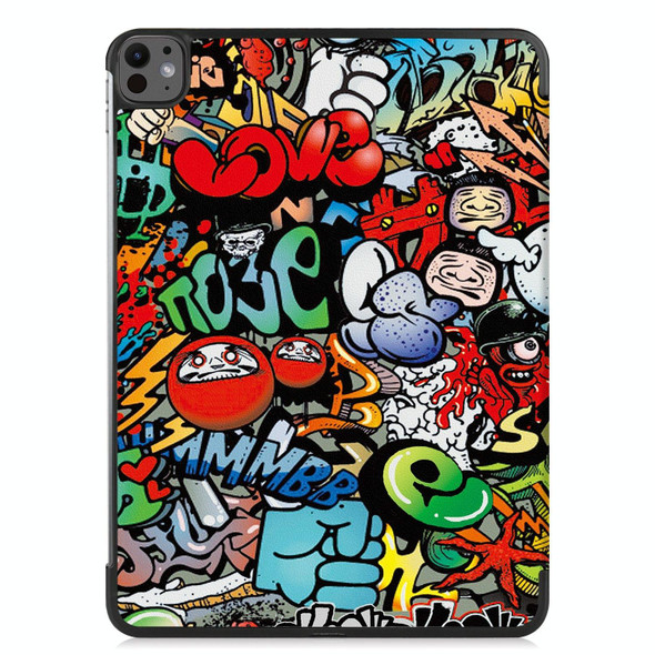 For iPad Pro 13 2024 Custer Painted 3-Fold Holder Smart Leather Tablet Case(Graffiti)