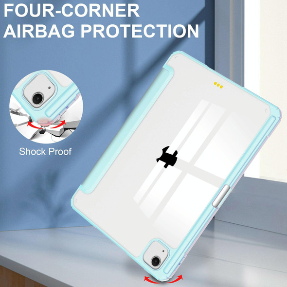 For iPad Air 13 2024 Pure Color 3-fold Clear TPU Smart Leather Tablet Case(Sky Blue)