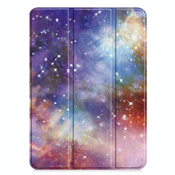 For iPad Pro 13 2024 Custer Painted 3-Fold Holder Smart Leather Tablet Case(Milky Way Nebula)