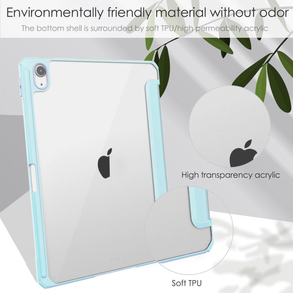 For iPad Air 11 2024 Pure Color 3-fold Clear TPU Smart Leather Tablet Case(Sky Blue)