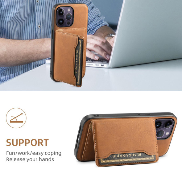 For iPhone 14 Pro Max Denior D13 Retro Texture Leather MagSafe Card Bag Phone Case(Brown)