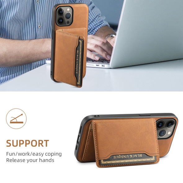 For iPhone 13 Pro Max Denior D13 Retro Texture Leather MagSafe Card Bag Phone Case(Brown)
