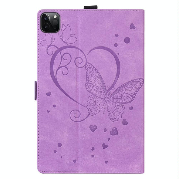 For iPad Pro 11 2024 Love Butterfly Embossed Leather Tablet Case(Purple)