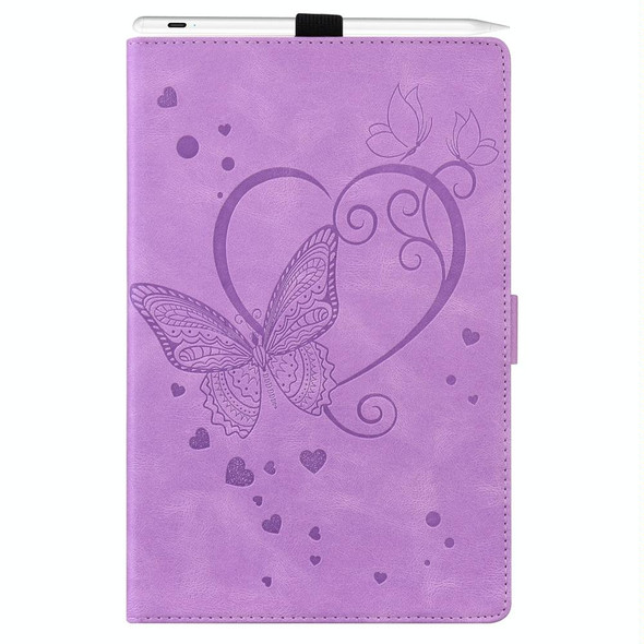 For iPad Pro 11 2024 Love Butterfly Embossed Leather Tablet Case(Purple)