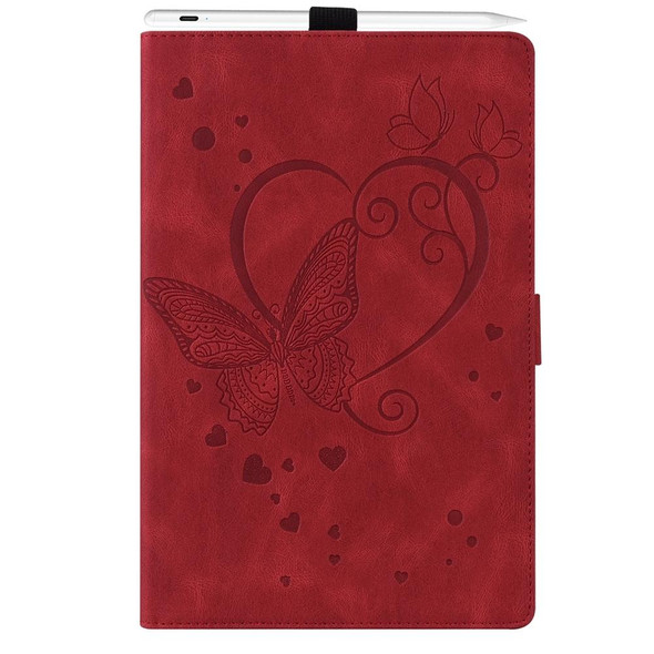 For iPad Pro 11 2024 Love Butterfly Embossed Leather Tablet Case(Red)