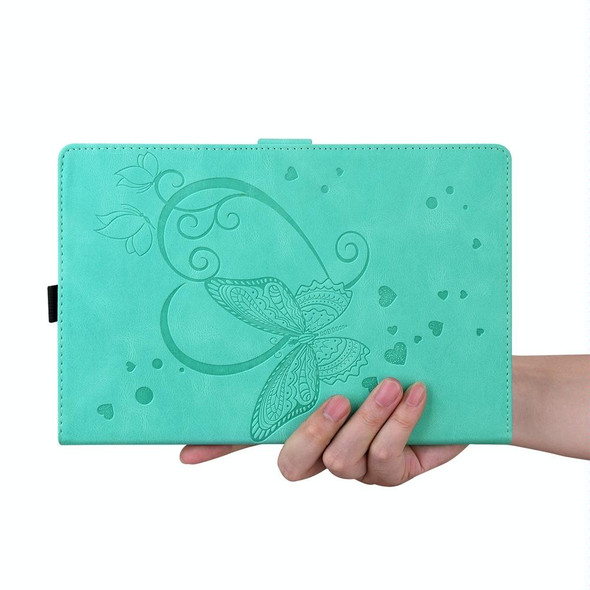 For iPad Pro 13 2024 Love Butterfly Embossed Leather Tablet Case(Mint Green)