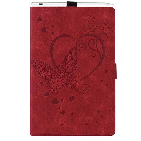 For iPad Pro 13 2024 Love Butterfly Embossed Leather Tablet Case(Red)